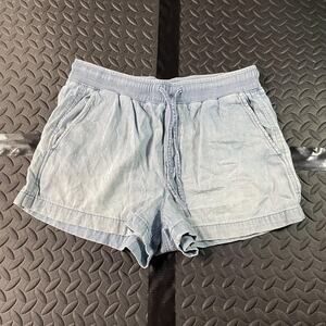 GAP Shorts Womens Medium Petite Light Blue Chambray Drawstring Elastic Waist
